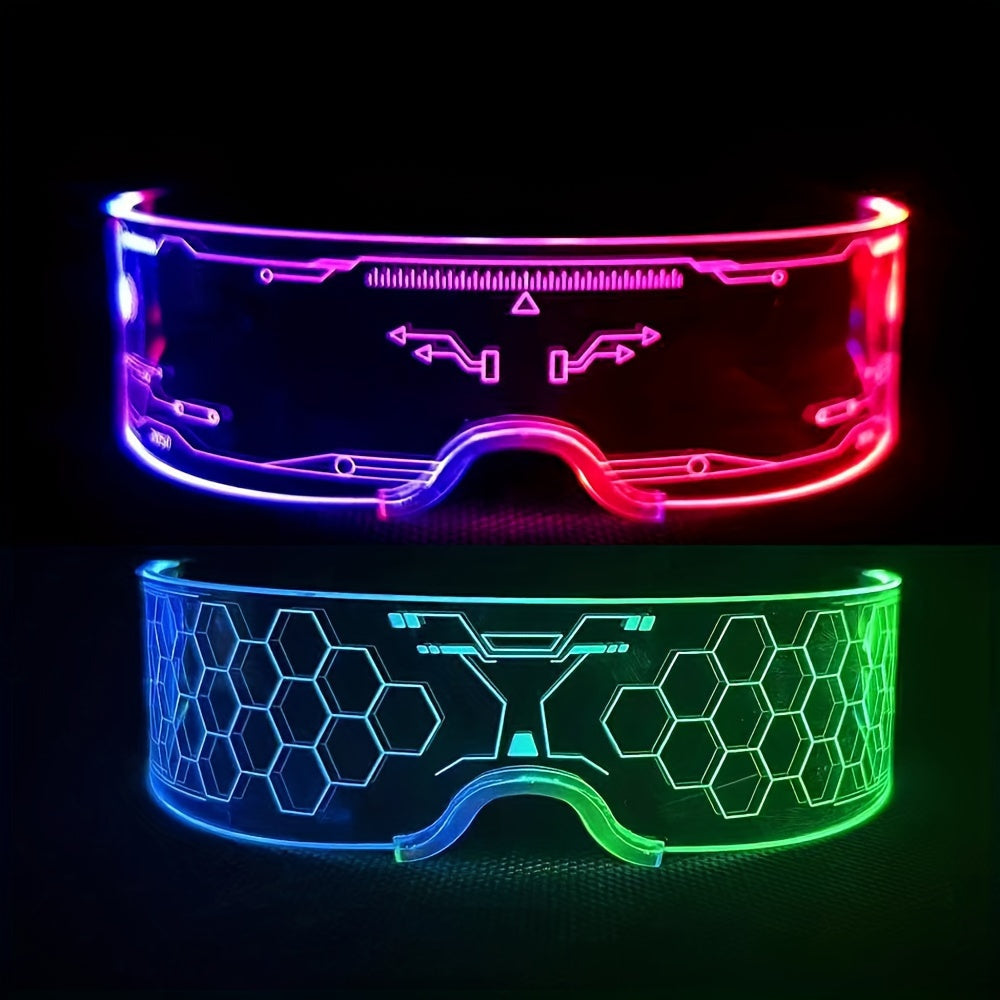 LED Party Glasses - Light Up 2 Pack Adults 7 Colors 4 Modes - Futuristic Honeycomb Visor Rave - product detail view 7