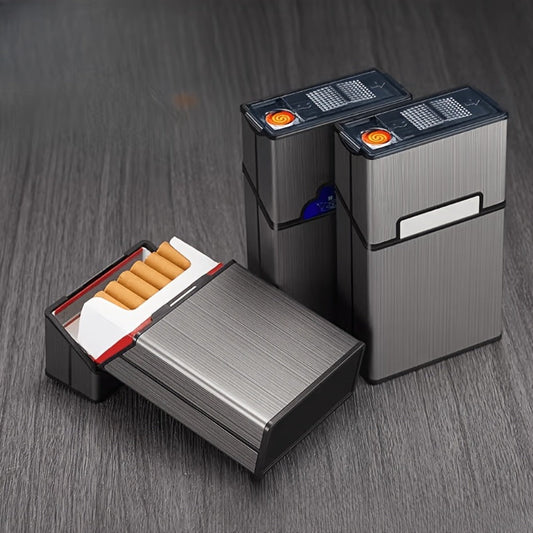 Lighters & Smoking Accessories - Cigarette Case with Built-In Rechargeable Lighter for Men Windproof - main product view