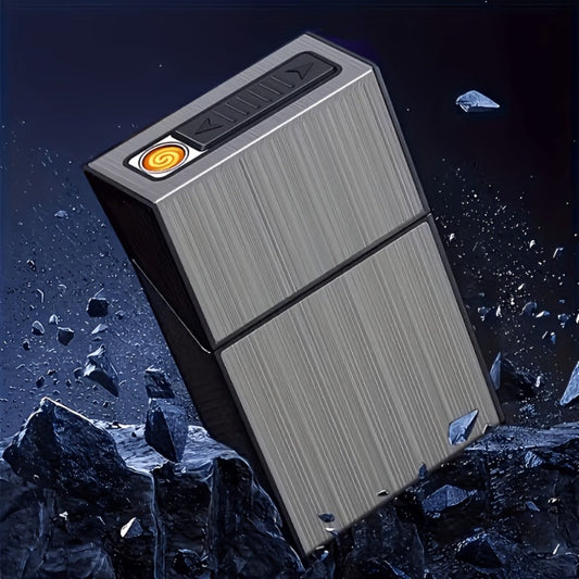 Lighters & Smoking Accessories - Cigarette Case with Built-In Rechargeable Lighter for Men Windproof - product detail view 2