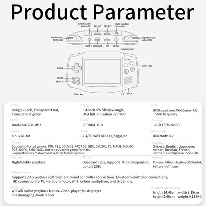 Handheld Game Console Anbernic RG34XX GBA-Style with 3.4-Inch IPS OCA Full-Lamination, 720x480, 3500mAh Battery, Linux, Mini HDMI
