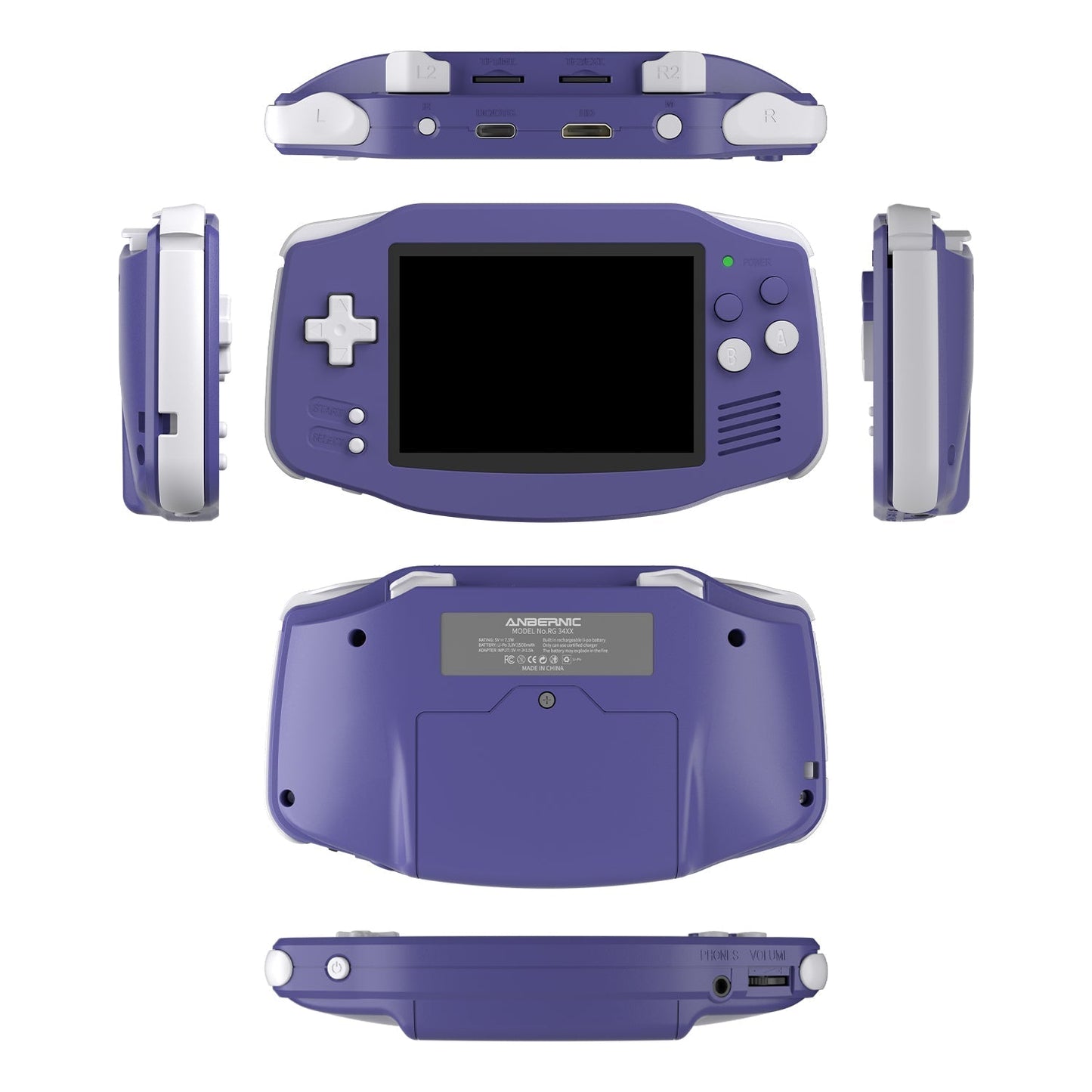 Handheld Game Console Anbernic RG34XX GBA-Style with 3.4-Inch IPS OCA Full-Lamination, 720x480, 3500mAh Battery, Linux, Mini HDMI