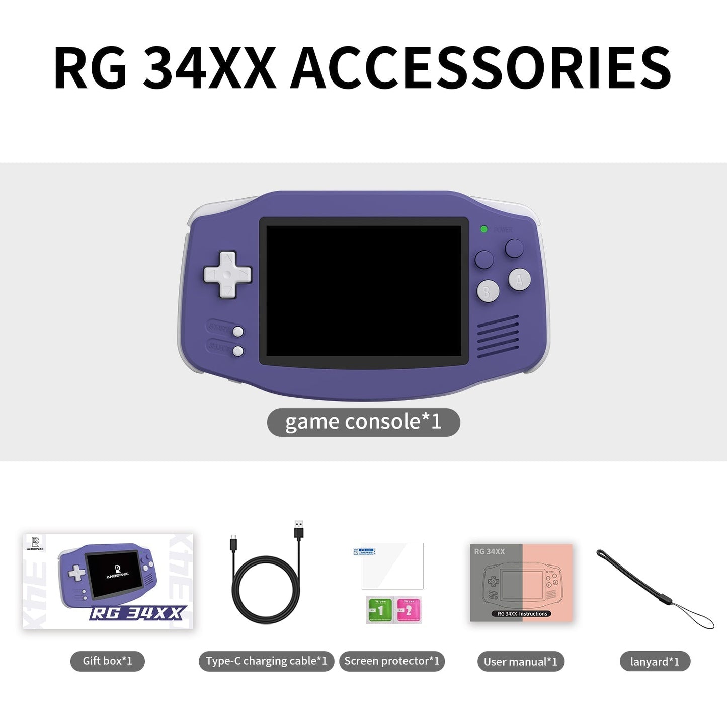 Handheld Game Console Anbernic RG34XX GBA-Style with 3.4-Inch IPS OCA Full-Lamination, 720x480, 3500mAh Battery, Linux, Mini HDMI
