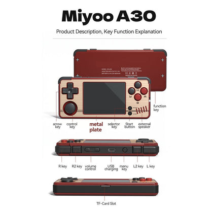 Miyoo A30 Horizontal Retro Handheld Game Console 2.8-Inch IPS 640x480 Wi-Fi 26+ Emulators NES SNES GBA PS1 Lightweight Portable Gaming Gift for Adults Kids
