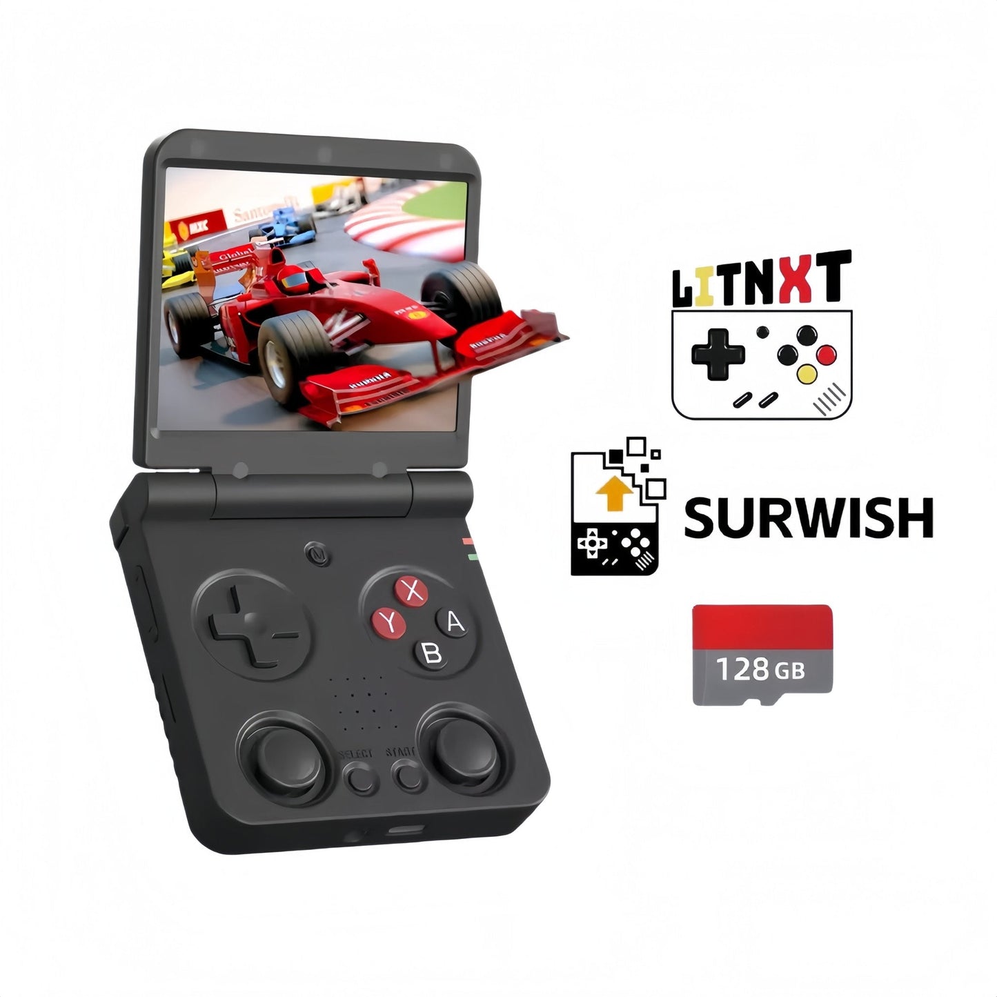 Handheld Game Console Miyoo Flip V2 Clamshell with 3.5-inch IPS, 128GB or 64GB stock-system card Options, 3000mAh Battery, HDMI