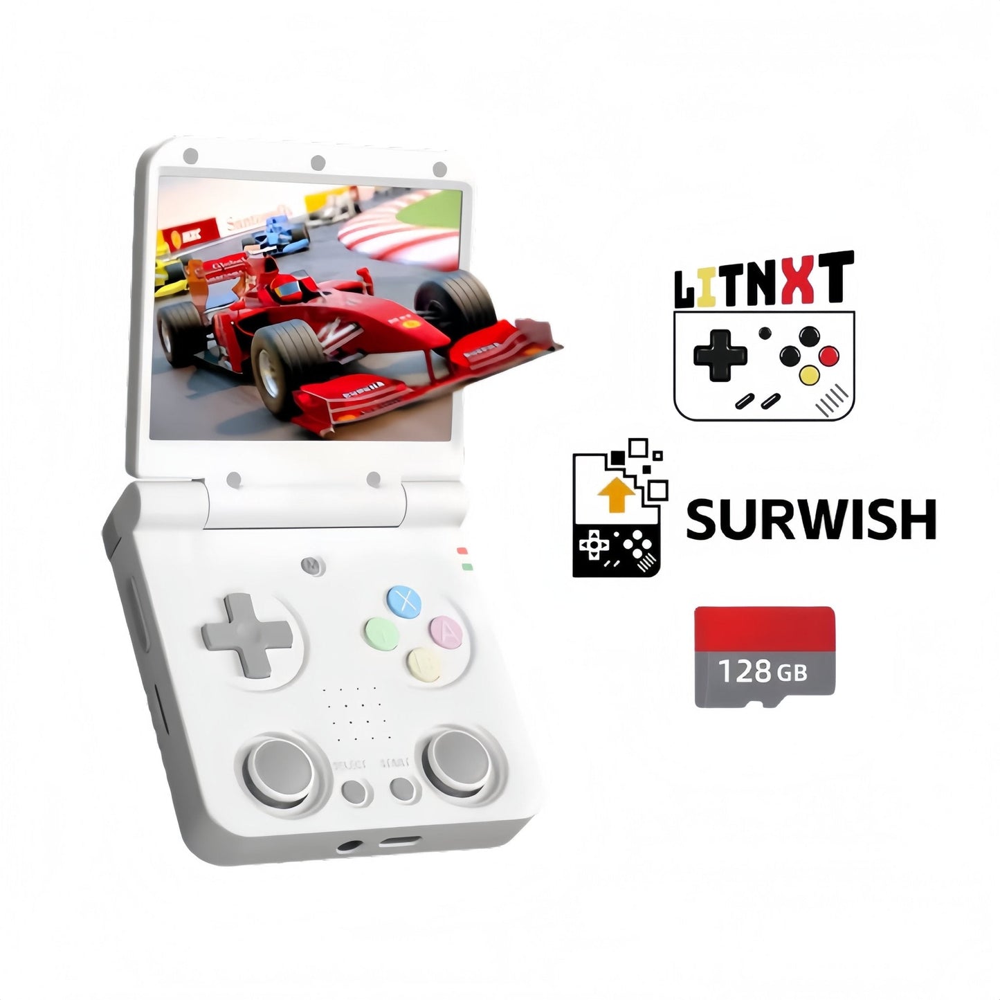 Handheld Game Console Miyoo Flip V2 Clamshell with 3.5-inch IPS, 128GB or 64GB stock-system card Options, 3000mAh Battery, HDMI