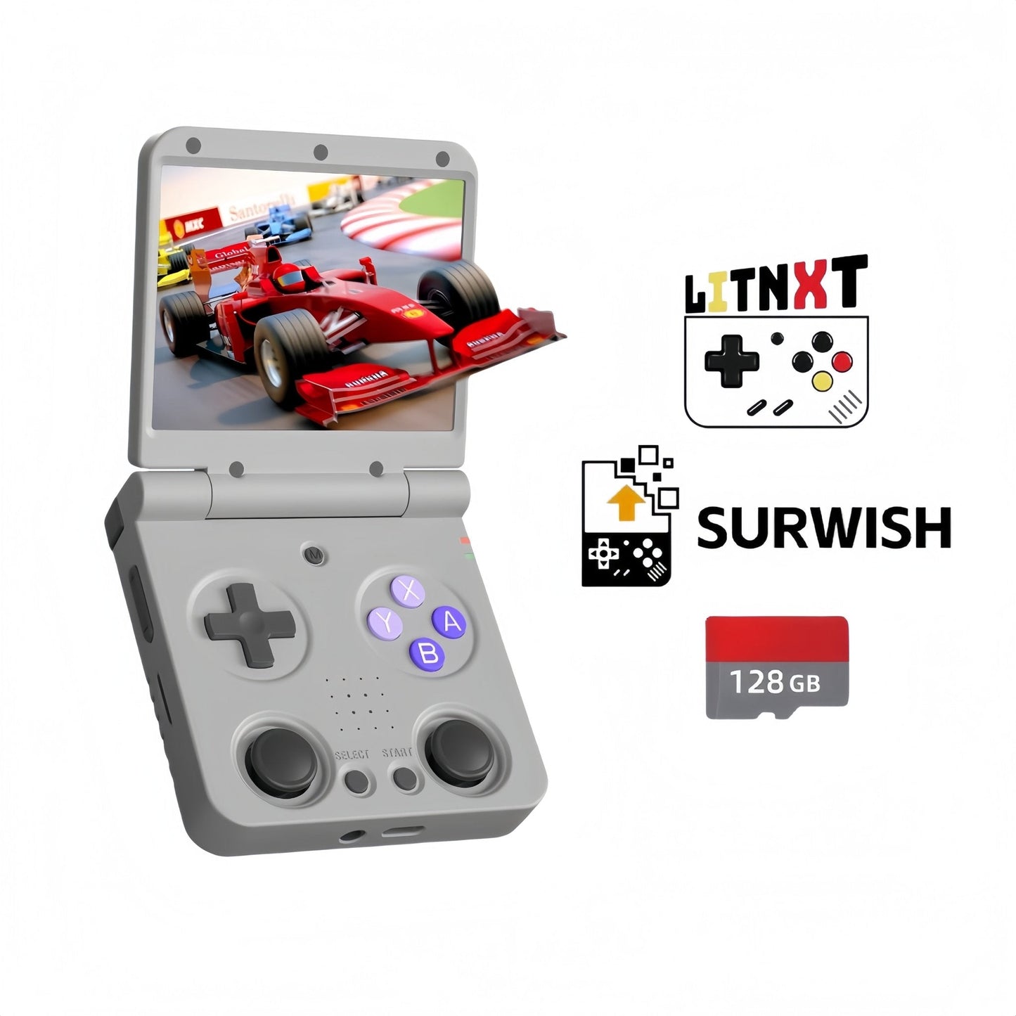 Handheld Game Console Miyoo Flip V2 Clamshell with 3.5-inch IPS, 128GB or 64GB stock-system card Options, 3000mAh Battery, HDMI