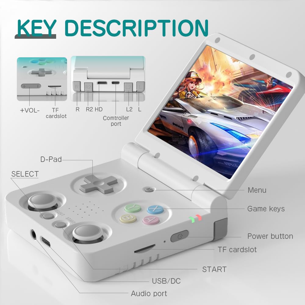 Handheld Game Console Miyoo Flip V2 Clamshell with 3.5-inch IPS, 128GB or 64GB stock-system card Options, 3000mAh Battery, HDMI