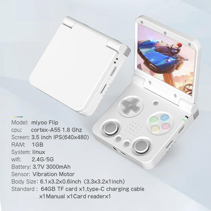 Handheld Game Console Miyoo Flip V2 Clamshell with 3.5-inch IPS, 128GB or 64GB stock-system card Options, 3000mAh Battery, HDMI
