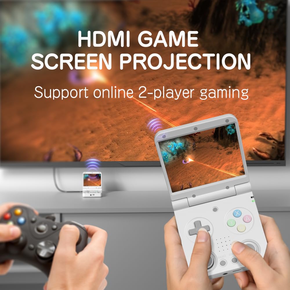 Handheld Game Console Miyoo Flip V2 Clamshell with 3.5-inch IPS, 128GB or 64GB stock-system card Options, 3000mAh Battery, HDMI