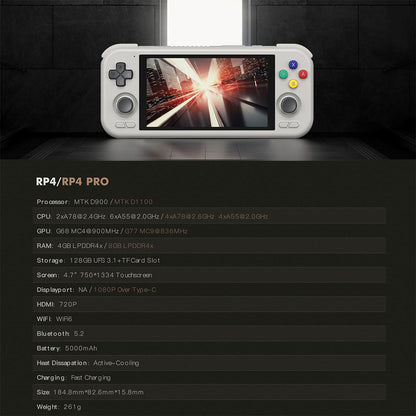 Handheld Game Console Retroid Pocket 4 Pro with 4.7-Inch IPS, 750x1334, 60fps, 500 nits, 128GB Options, 5000mAh Battery, Android 13