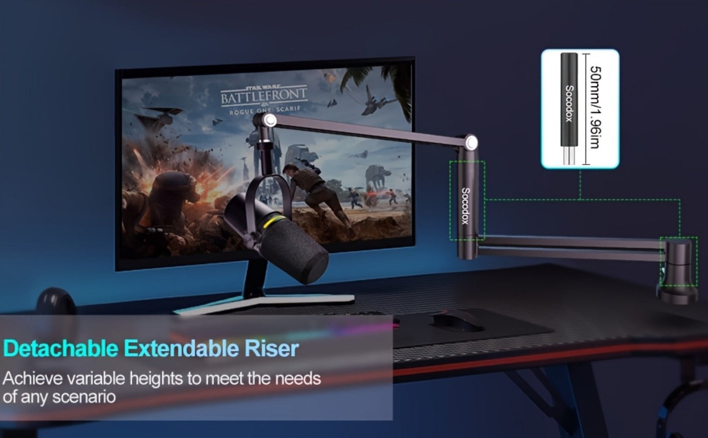 Low-Profile Microphone Boom Arm, 360-Degree Foldable Desk Mount Stand detail image - detail view 18