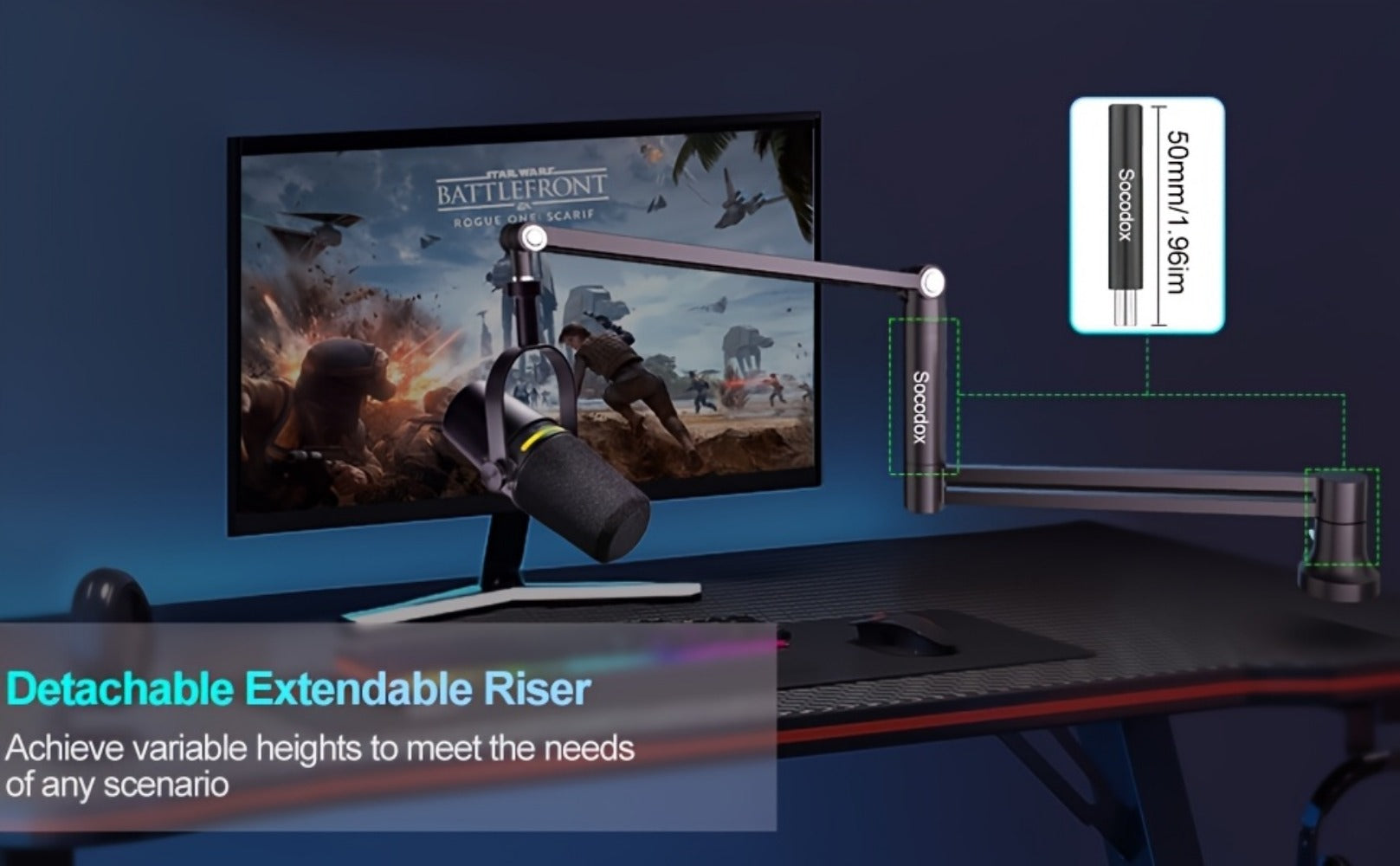 Low-Profile Microphone Boom Arm, 360-Degree Foldable Desk Mount Stand detail image - detail view 18