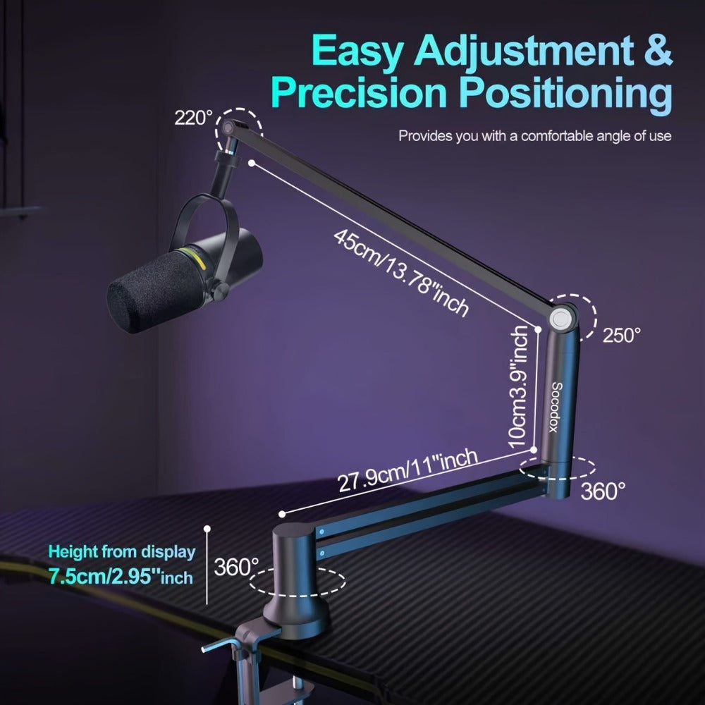 Low-Profile Microphone Boom Arm, 360-Degree Foldable Desk Mount Stand detail image