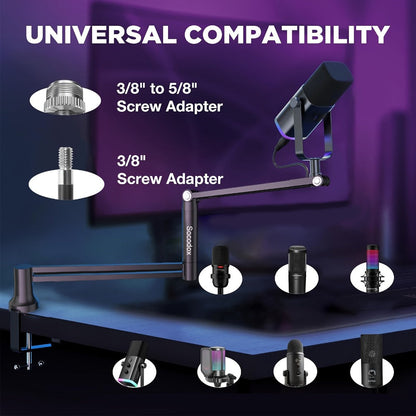 Low-Profile Microphone Boom Arm, 360-Degree Foldable Desk Mount Stand detail image - detail view 6