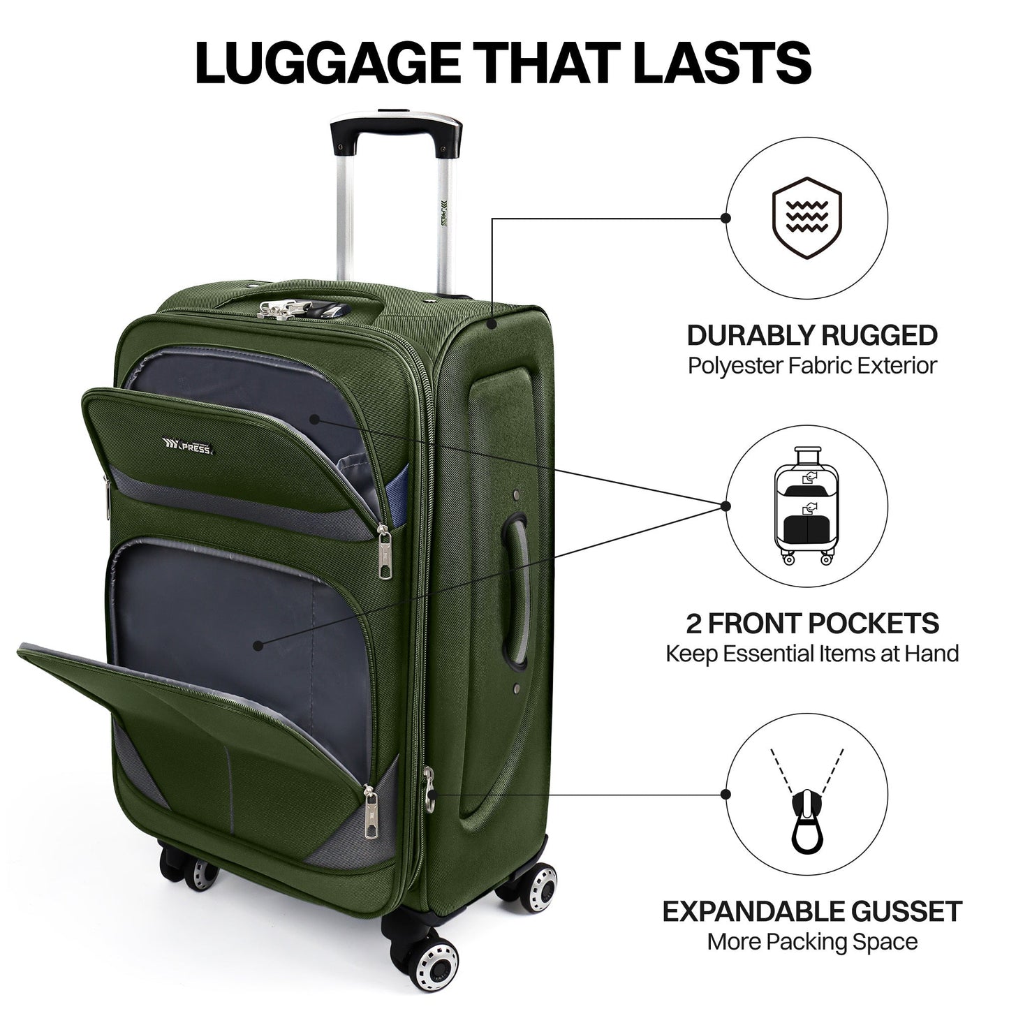 Luggage Set – 3 Piece, 34 Inch, Spinner Wheels, Combination Lock – detail view 21