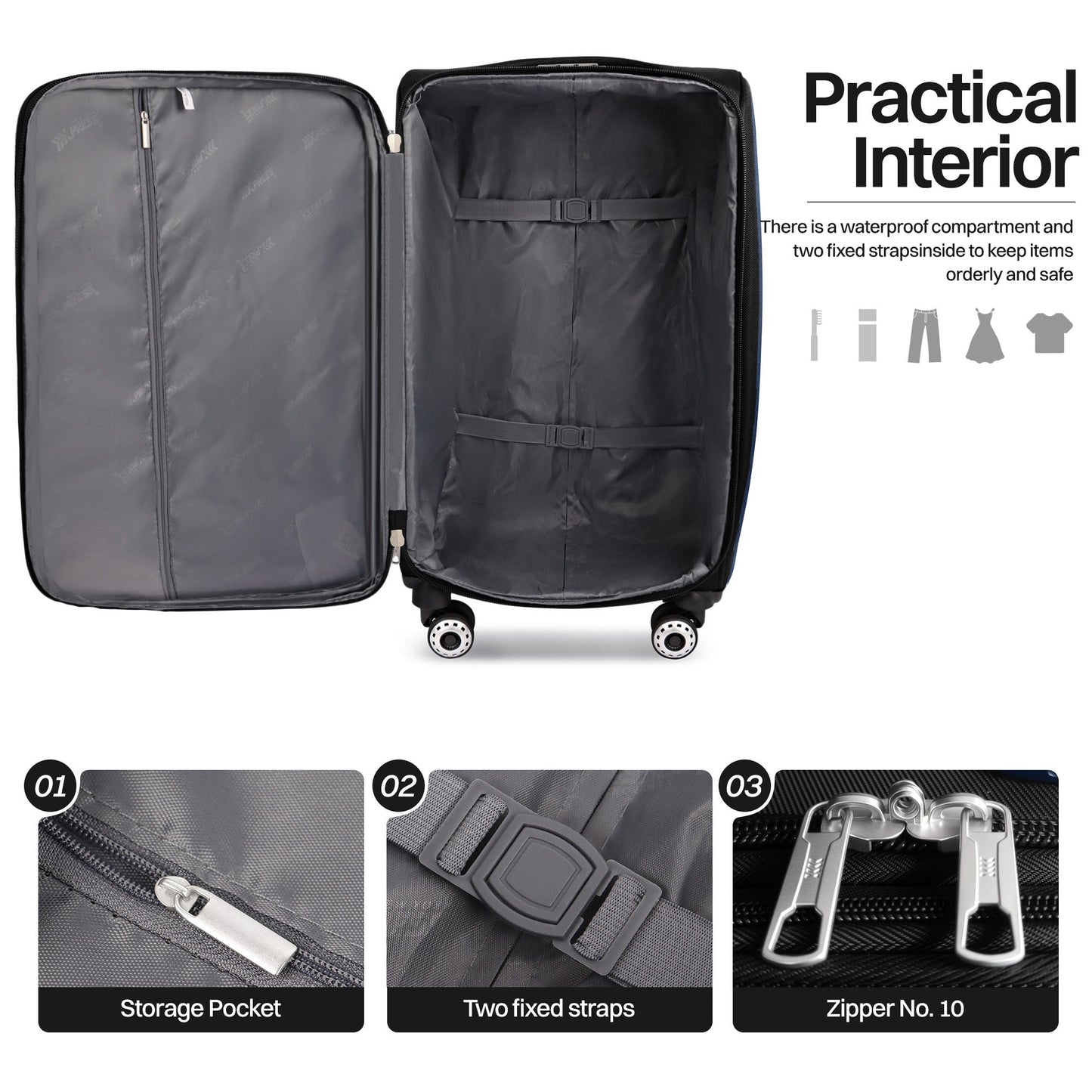 Luggage Set – 3 Piece, 34 Inch, Spinner Wheels, Combination Lock – detail view 35