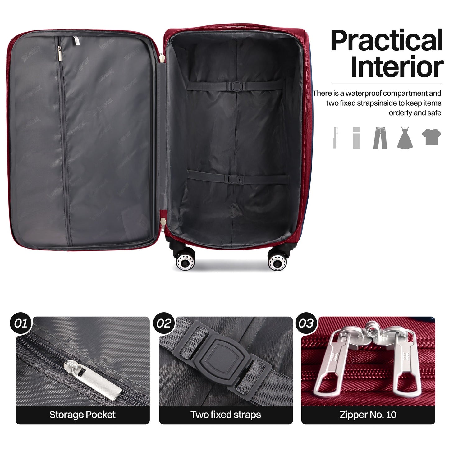 Luggage Set – 3 Piece, 34 Inch, Spinner Wheels, Combination Lock – detail view 44