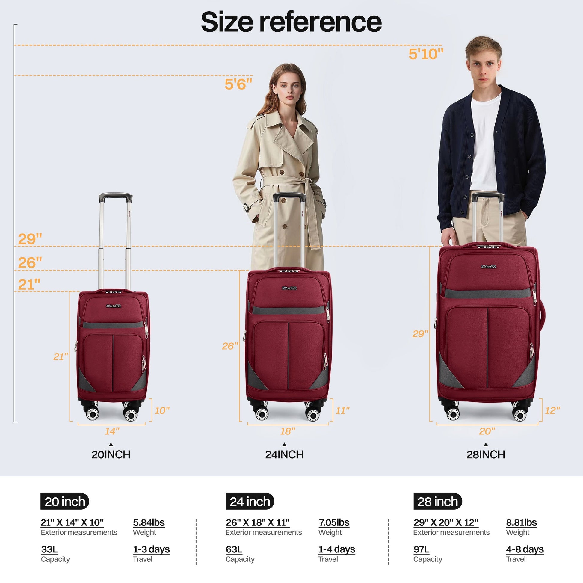 Luggage Set – 3 Piece, 34 Inch, Spinner Wheels, Combination Lock – detail view 45