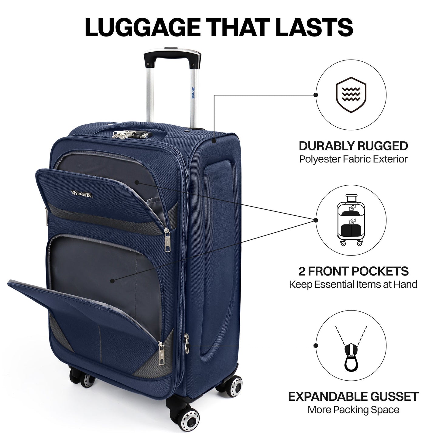 Luggage Set – 3 Piece, 34 Inch, Spinner Wheels, Combination Lock – detail view 49
