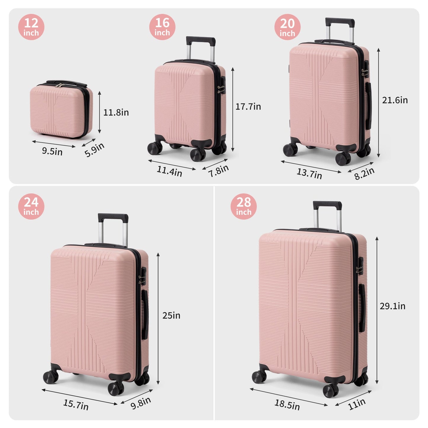 Luggage Set – 5 Piece, 28 Inch, Hardshell, Lightweight – detail view 48