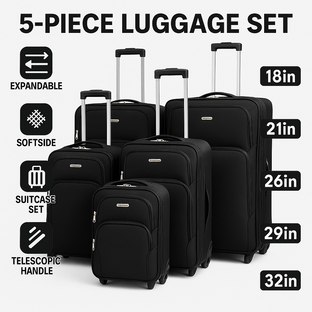 Luggage Set – 5 Piece, Expandable, Lightweight, for Travel – detail view 2