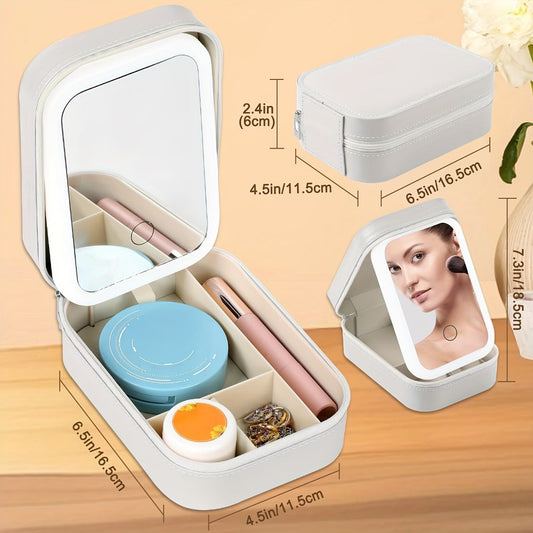 Makeup Bag - Travel with LED Mirror Jewelry Box Portable Rechargeable 3 Color - product detail view 2