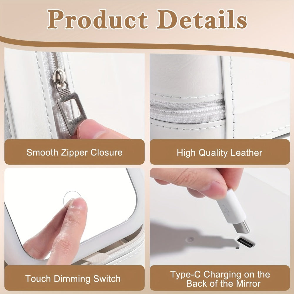 Makeup Bag - Travel with LED Mirror Jewelry Box Portable Rechargeable 3 Color - product detail view 8
