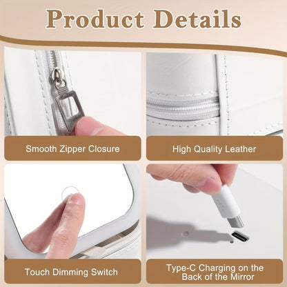 Makeup Bag - Travel with LED Mirror Jewelry Box Portable Rechargeable 3 Color - product detail view 8