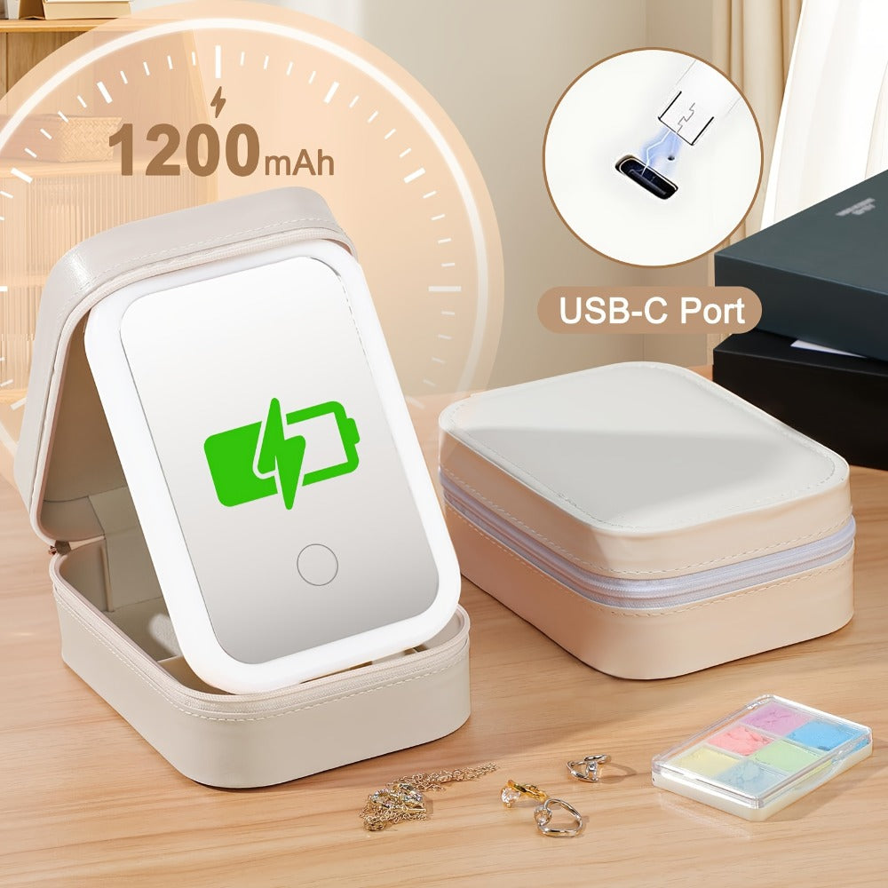 Makeup Bag - Travel with LED Mirror Jewelry Box Portable Rechargeable 3 Color - product detail view 9