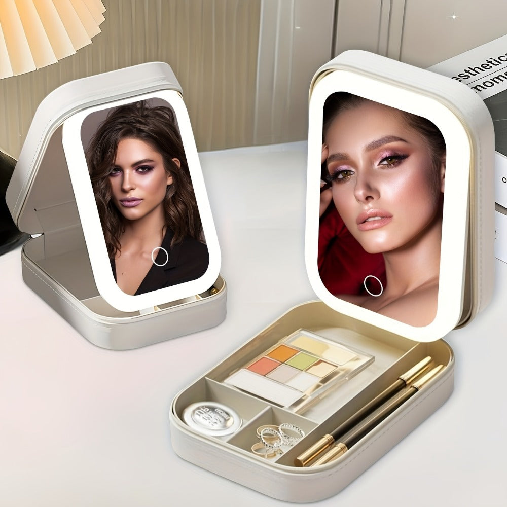 Makeup Bag - Travel with LED Mirror Jewelry Box Portable Rechargeable 3 Color - product detail view 16