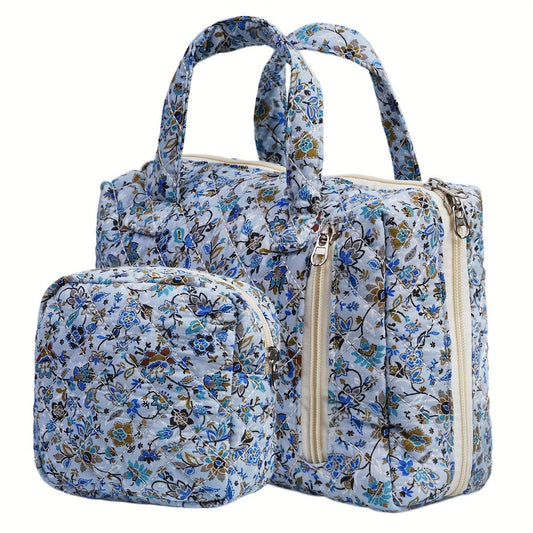 Travel Makeup Bag – 2-Piece, Quilted, for Everyday Use – front view
