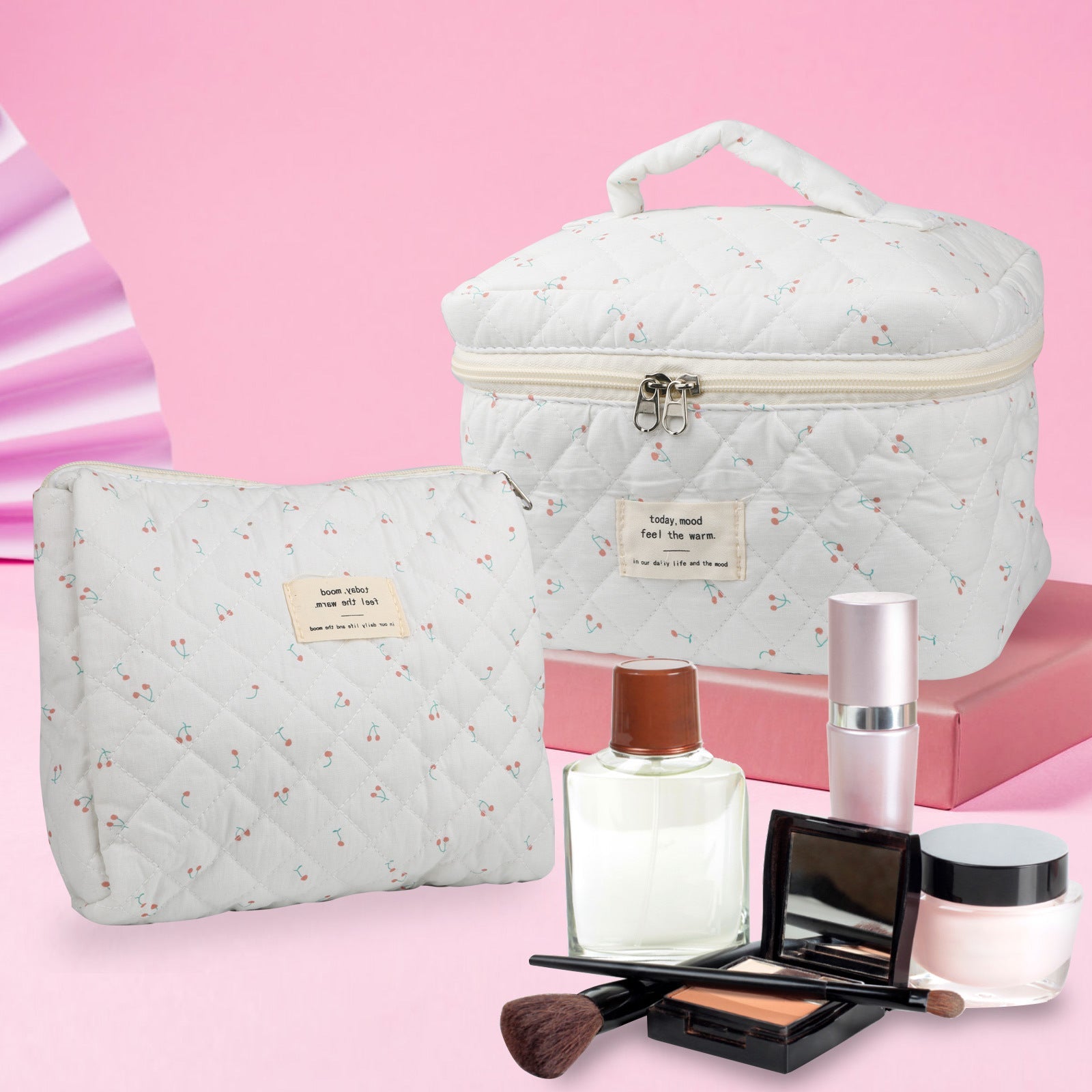 Travel Makeup Bag – 2-Piece, Quilted, Large Capacity, for Travel – detail view 2