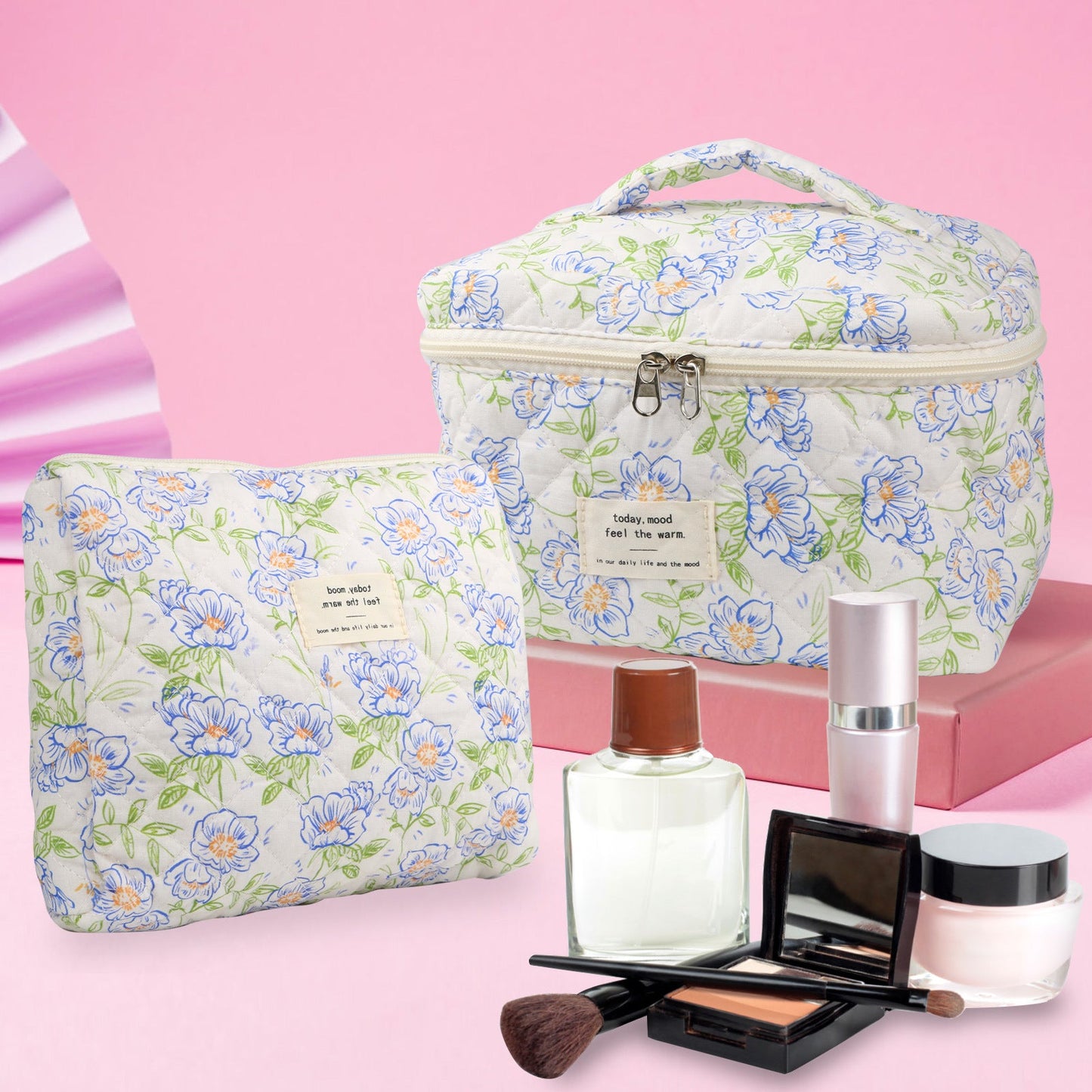 Travel Makeup Bag – 2-Piece, Quilted, Large Capacity, for Travel – detail view 5
