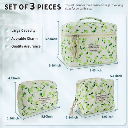 Travel Makeup Bag – 3 Piece, Quilted, for Travel – detail view 9