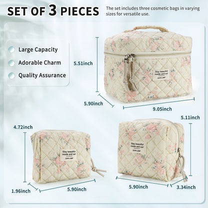 Travel Makeup Bag – 3 Piece, Quilted, for Travel – detail view 21