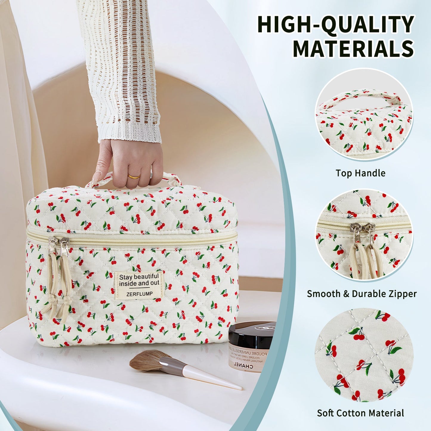 Travel Makeup Bag – 3 Piece, Quilted, for Travel – detail view 27