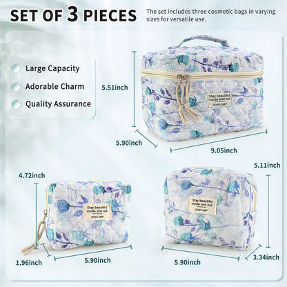 Travel Makeup Bag – 3 Piece, Quilted, for Travel – detail view 2
