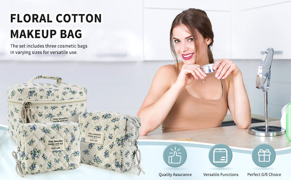 Travel Makeup Bag – 3 Piece, Quilted, for Travel – detail view 32