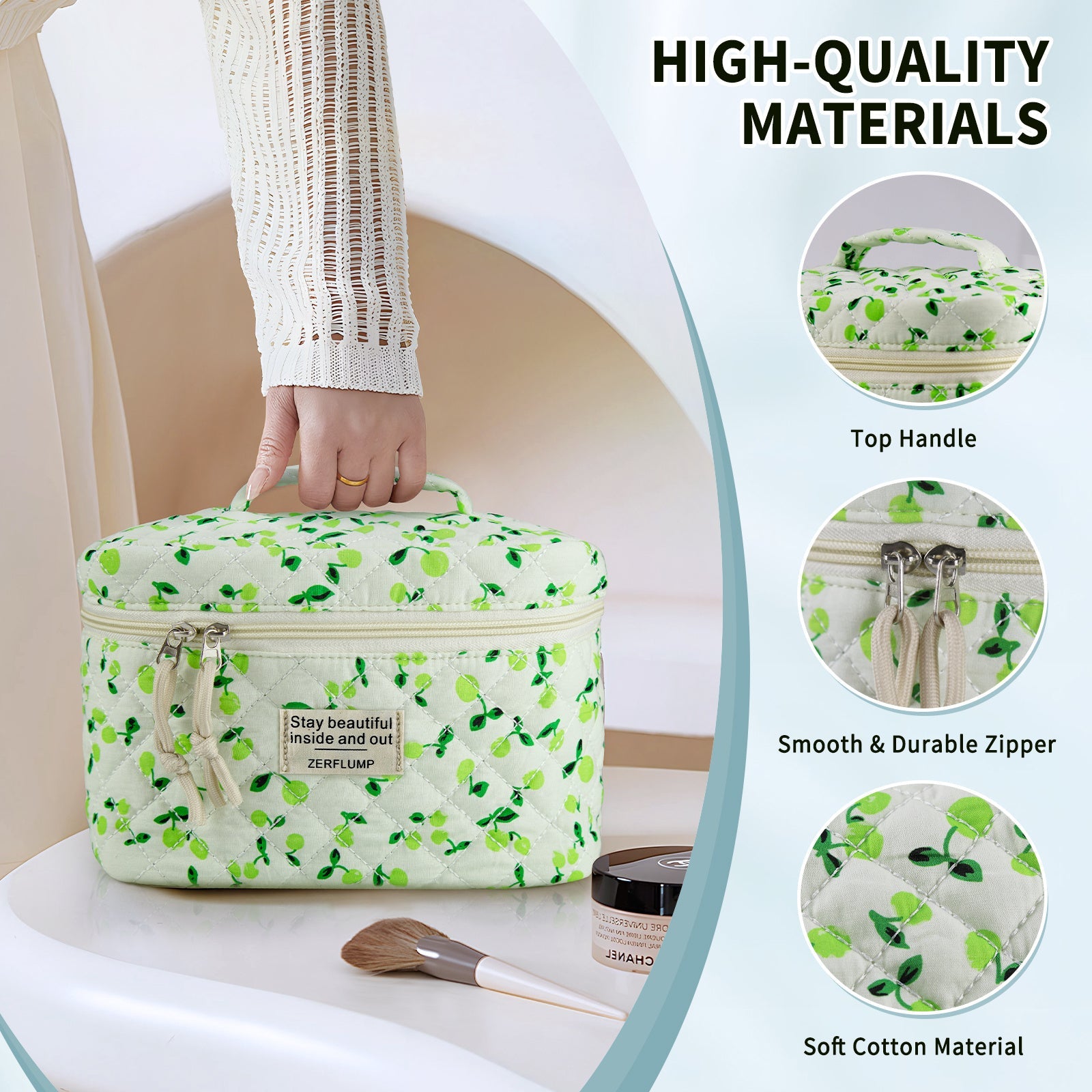 Travel Makeup Bag – 3 Piece, Quilted, for Travel – detail view 8