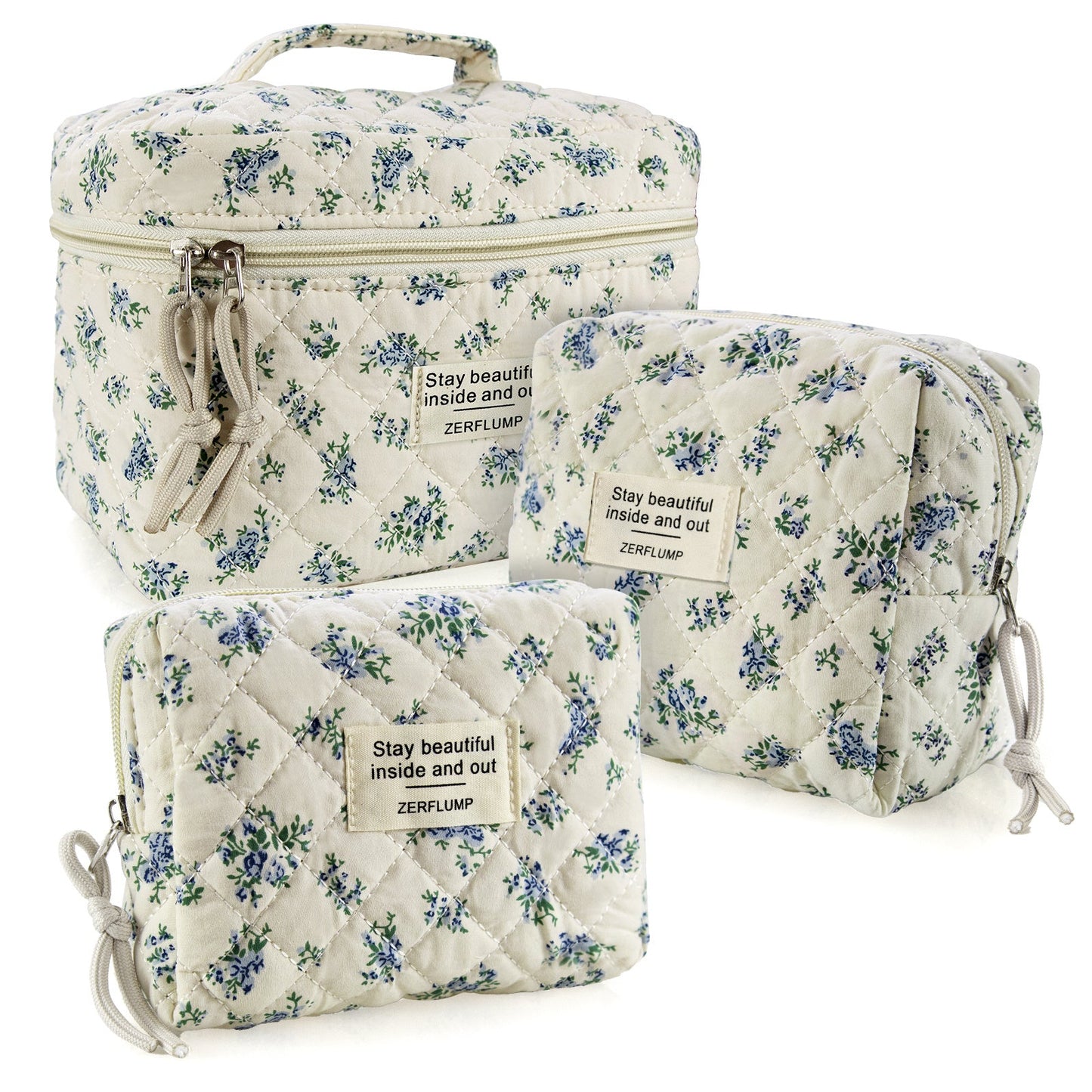 Travel Makeup Bag – 3 Piece, Quilted, for Travel – detail view 13