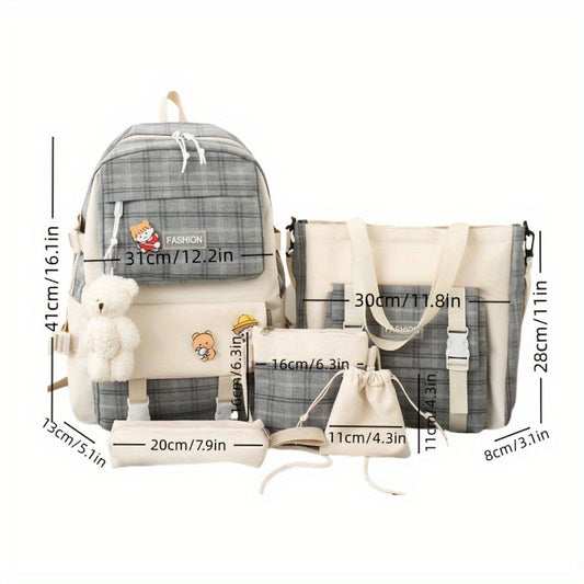Travel Makeup Bag – 5-Piece, Canvas, Large Capacity, for Travel & School – detail view 2