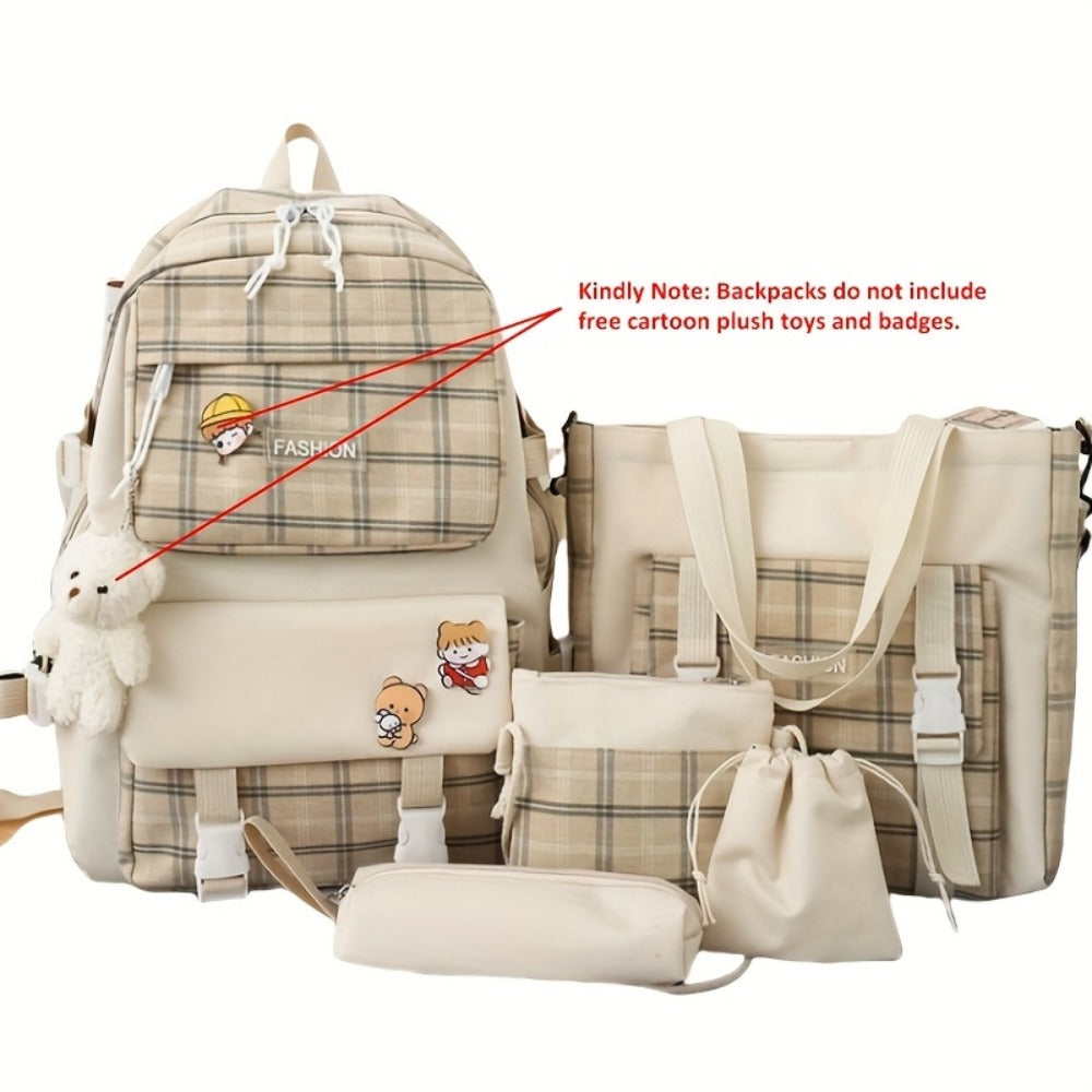 Travel Makeup Bag – 5-Piece, Canvas, Large Capacity, for Travel & School – detail view 3