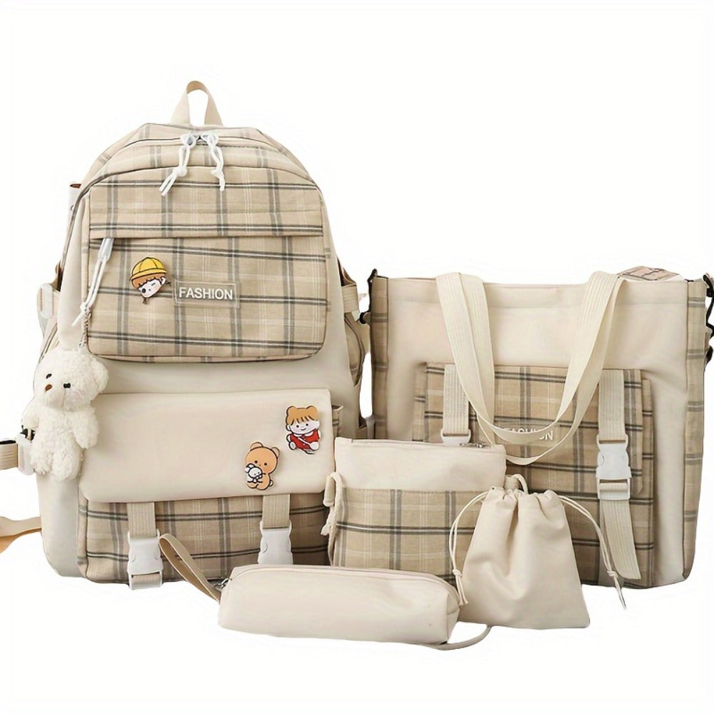 Travel Makeup Bag – 5-Piece, Canvas, Large Capacity, for Travel & School – front view