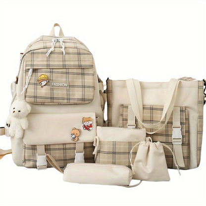 Travel Makeup Bag – 5-Piece, Canvas, Large Capacity, for Travel & School – front view