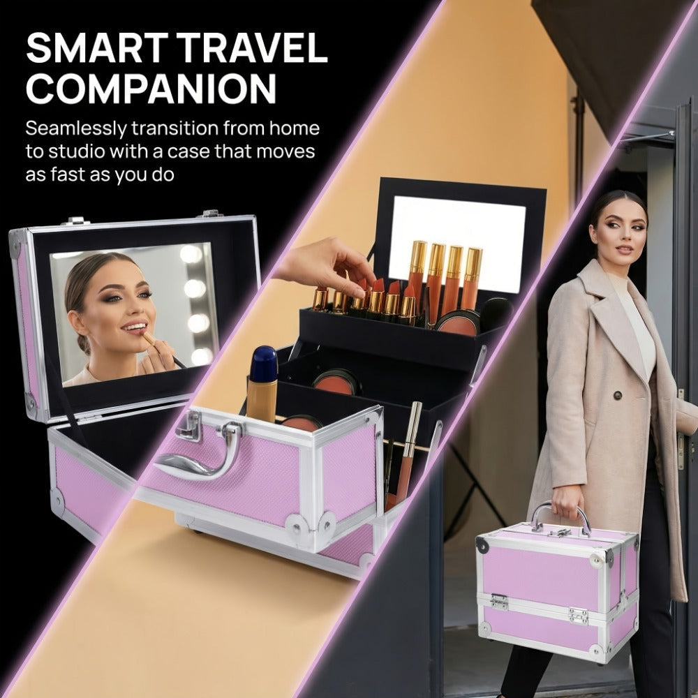 Travel Makeup Bag – Aluminum Makeup Train Case Mirror – detail view 11