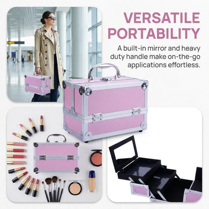 Travel Makeup Bag – Aluminum Makeup Train Case Mirror – detail view 12