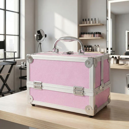Travel Makeup Bag – Aluminum Makeup Train Case Mirror – detail view 3