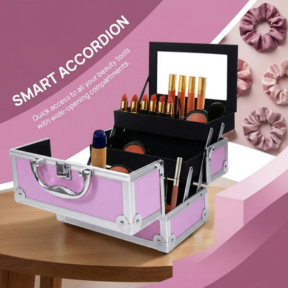 Travel Makeup Bag – Aluminum Makeup Train Case Mirror – detail view 9