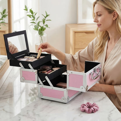 Travel Makeup Bag – Aluminum Makeup Train Case Mirror – front view