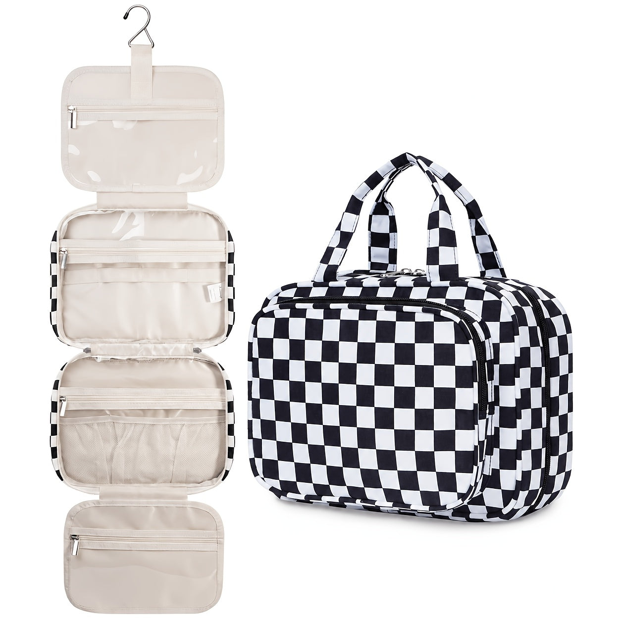 Travel Makeup Bag – for Travel, Hanging Toiletry Compartment Kit Cosmetic – alternate view